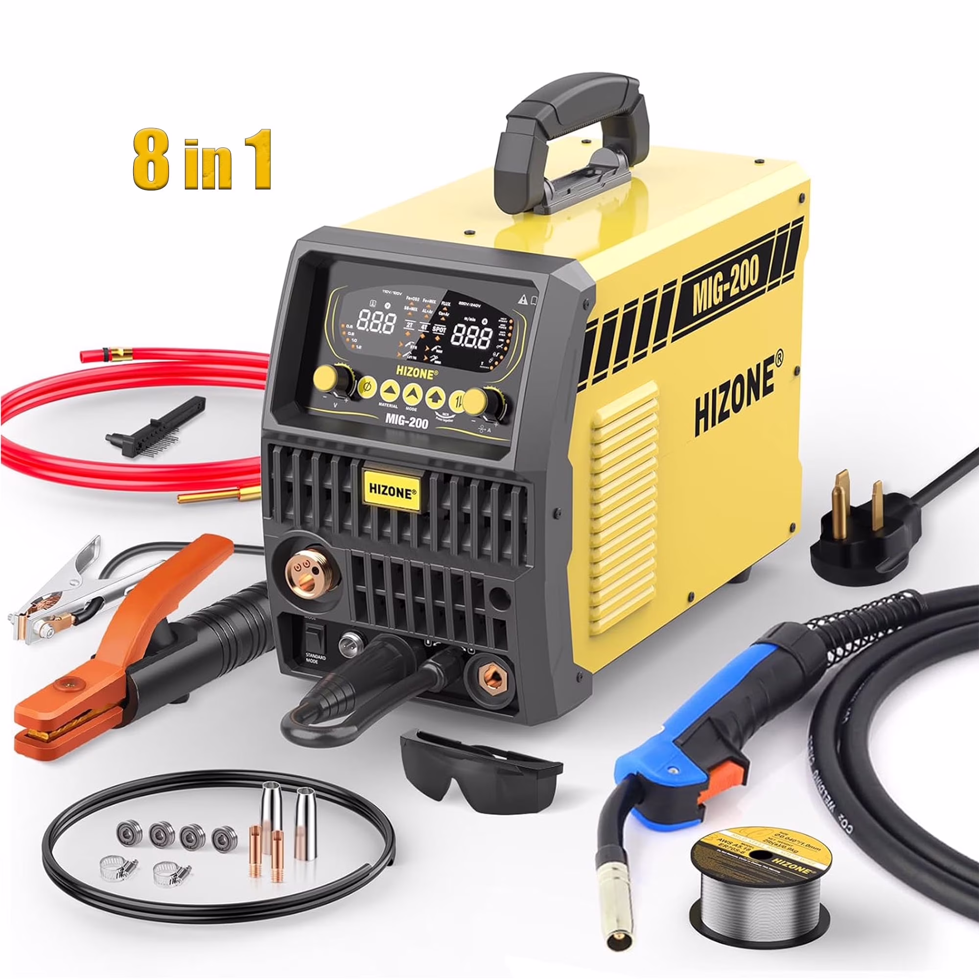 Hizone 3 in 1 MIG Welder 110V Flux Core MIG/Lift TIG/Stick Gasless Welding Machine with Welding Wire