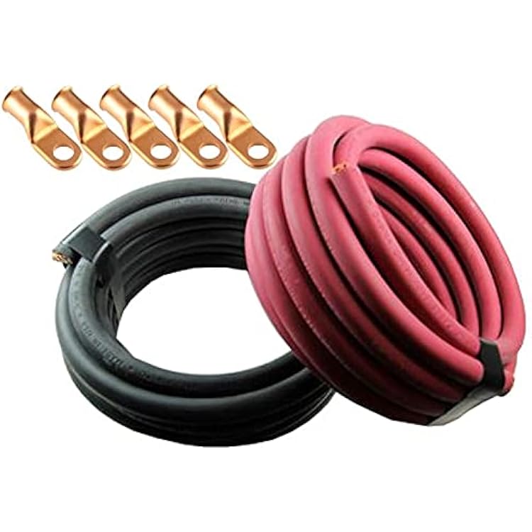 Crimp Supply Ultra-Flexible Car Battery/Welding Cable - 2/0 Gauge, (100 Feet Red/100 Feet Black) - And 5 Copper Lugs